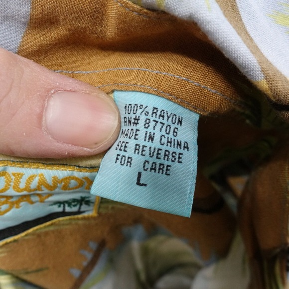 ROUNDY BAY 100% RAYON FLORAL PALM TRESS HAWAIIAN BUTTON UP SHIRT MENS L LARGE - Picture 7 of 7